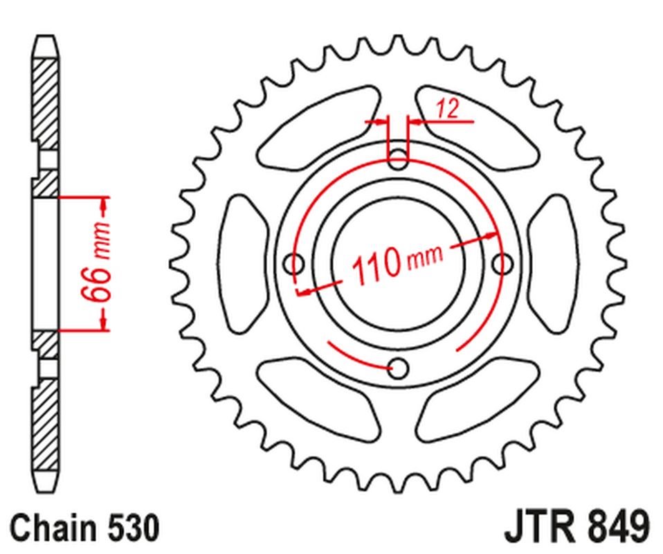 Zębatka tylna Yamaha RD 250, RD 400 (38, ŁAŃC. 530) JT | JTR849.38