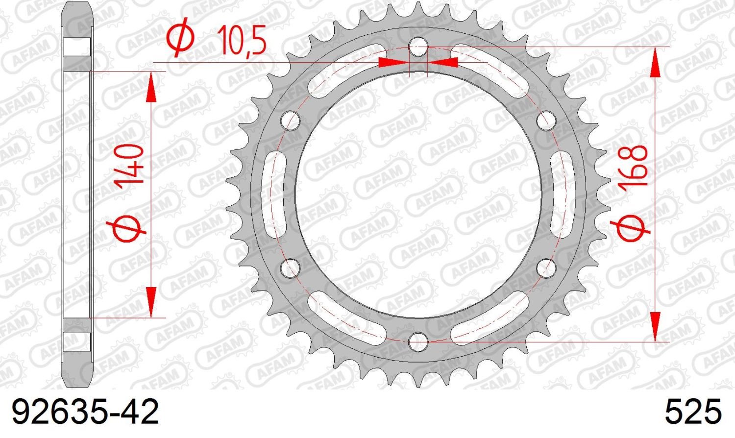 Zębatka tylna BMW F 700 GS, F 800 GS 42 (ŁAŃC. 525) Na śrubę 10,5MM AFAM | 92635-42