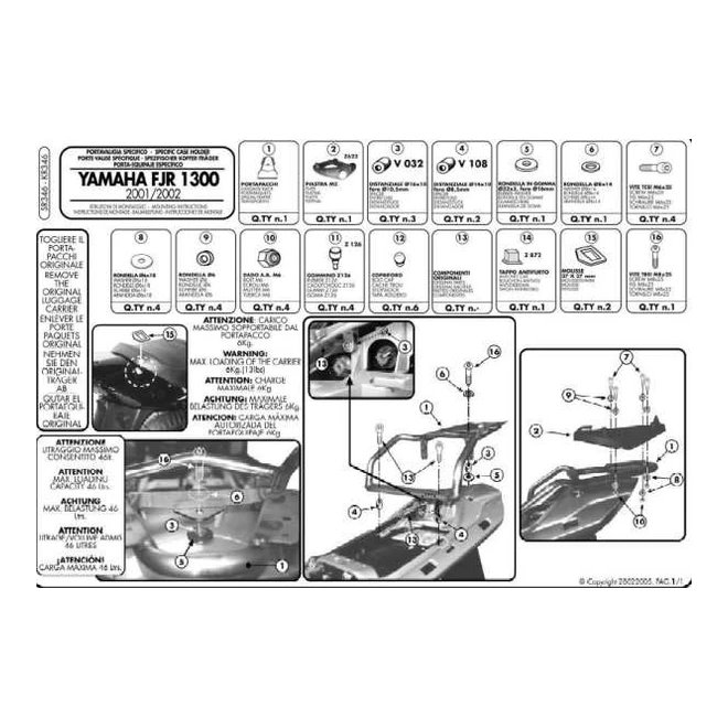 Stelaż kufra centralnego z płytą Monokey Yamaha FJR 1300 Kappa | KR346