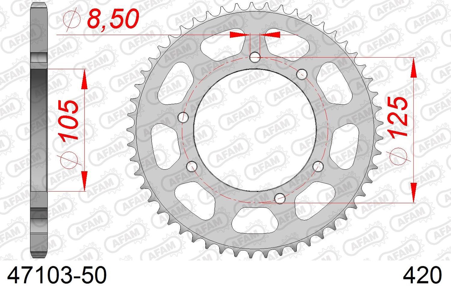 Zębatka tylna Yamaha DT 50, Malaguti XTM, MRX, SMX 50 (ŁAŃC. 420) AFAM | 47103-50
