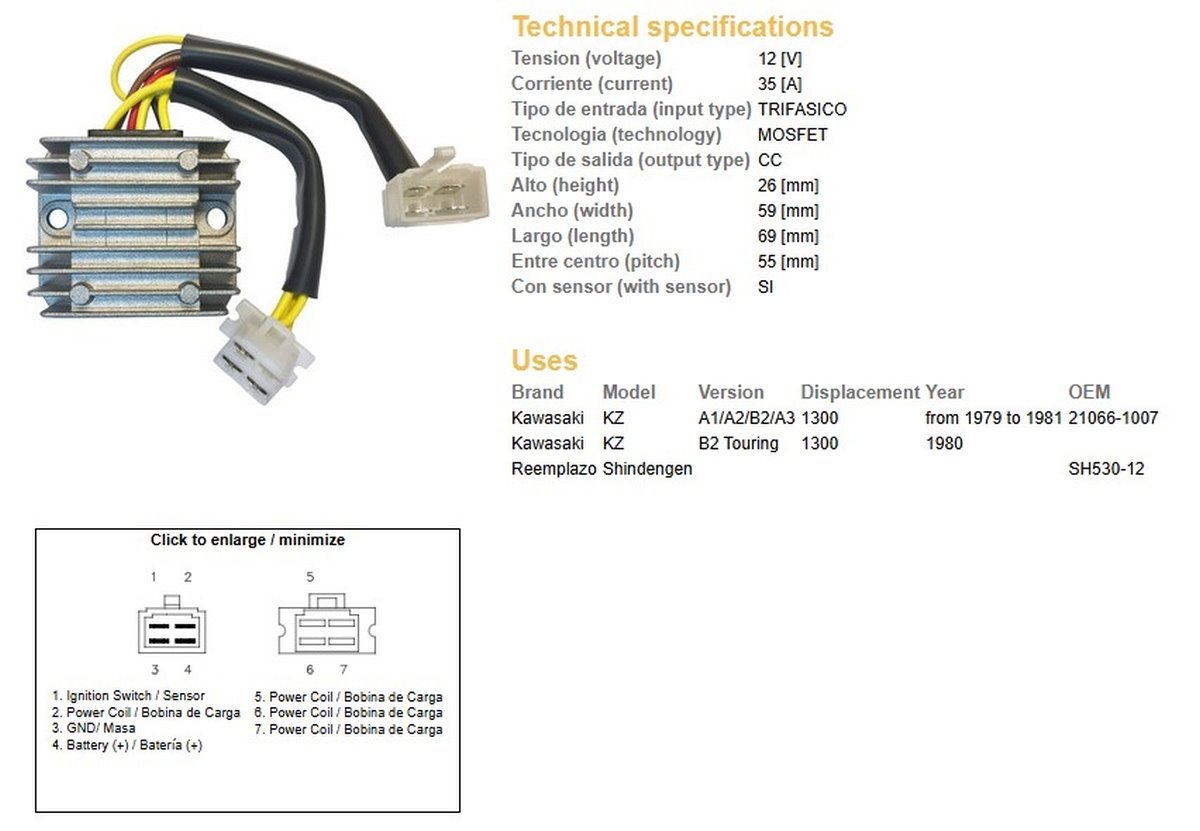 DZE Regulator napięcia Kawasaki KZ 1300A/B (21066-1007) (SH530-12) (ESR470) | 2495-01