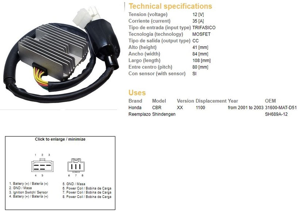DZE Regulator napięcia Honda CBR 1100XX (SH689A-12) (31600-MAT-D51) (ESR685) | 2488-01