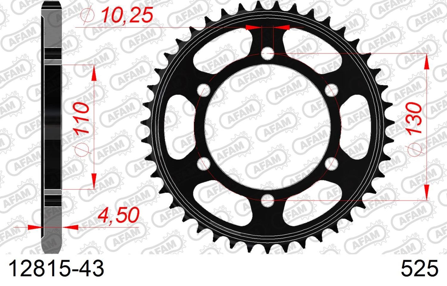 Zębatka tylna 43 Suzuki GSXR 600, Yamaha MT-07, XSR700 ŁAŃC. 525 AFAM | 12815-43