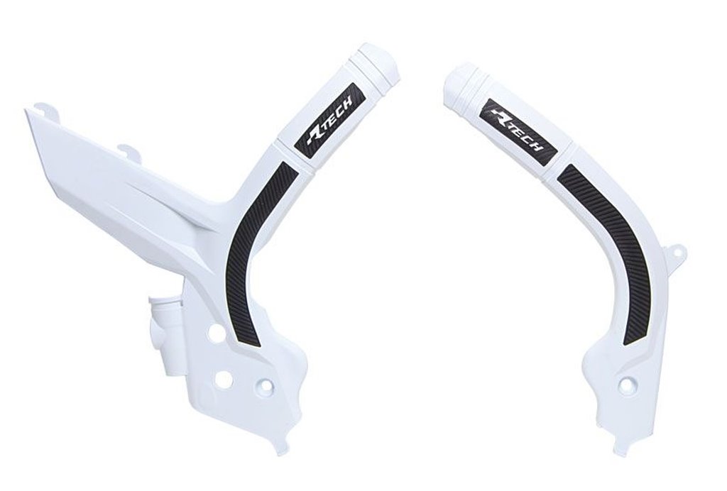 Osłony ramy Bi-Material Super Grip KTM SX 125/150/250, SXF 250/350/450, EXC/EXCF 150/250/350/450 biało-czarne RACETECH | PRTKTMBNNR2