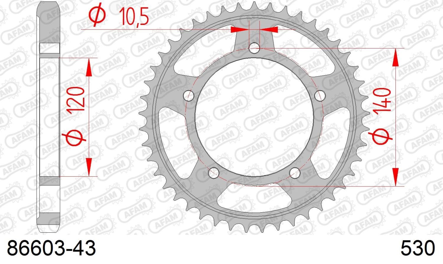 Zębatka tylna Suzuki GSF 1250, GSXR 1000/1300 43 (ŁAŃC. 530) AFAM | 86603-43