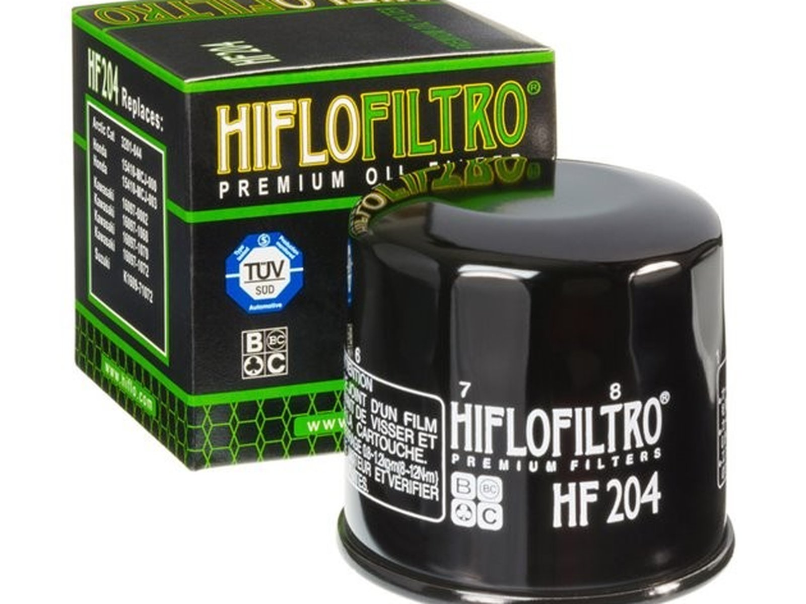 Filtr oleju HifloFiltro HF204 z certyfikatem TÜV do motocykli Honda, Kawasaki i Yamaha